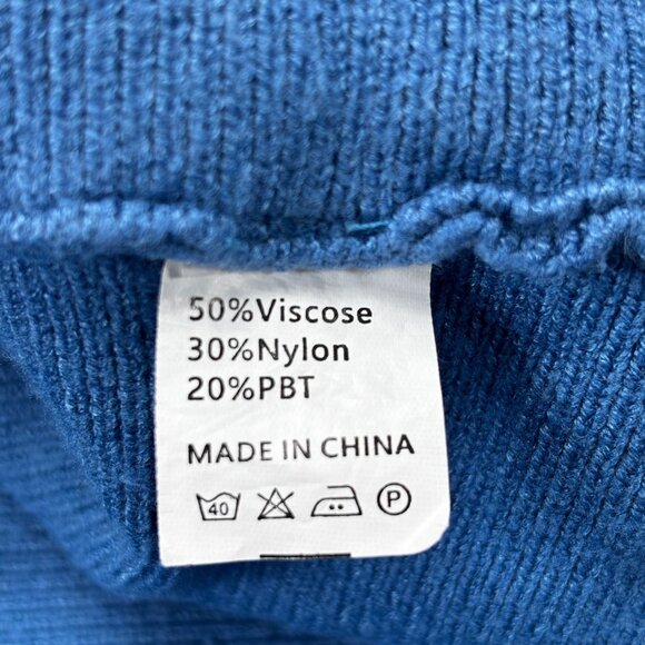 Oversized Blue Turtleneck Sweater Long Sleeve Ribbed Knit Large - Picture 5 of 10